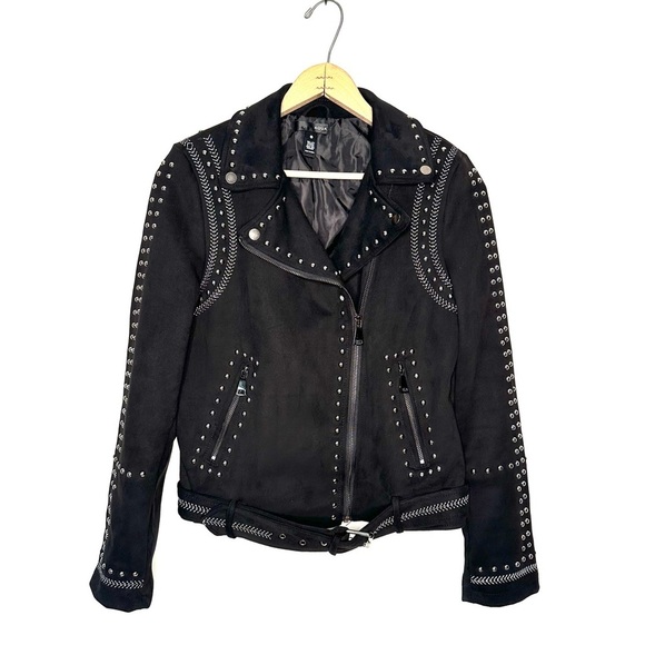 Aqua | Black Studded Faux Suede Moto Jacket Size XS - Picture 2 of 8